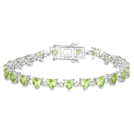 Peridot Tennis Bracelet White Diamonds 10.2 Carats Sterling Silver