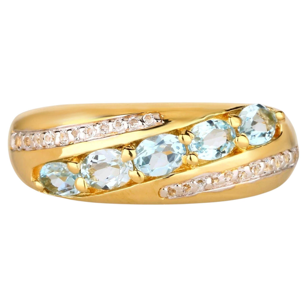 Sky Blue Topaz Ring With White Topaz 1.11 Carats Gold Plated Silver