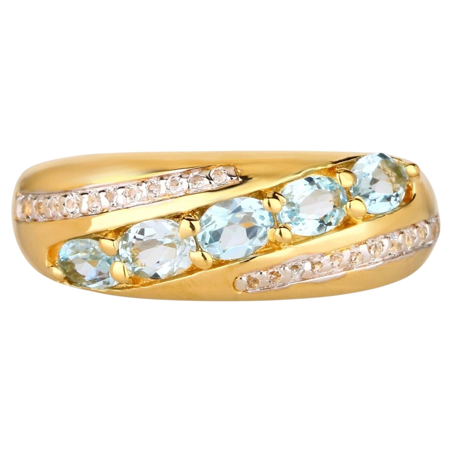 Sky Blue Topaz Ring With White Topaz 1.11 Carats Gold Plated Silver