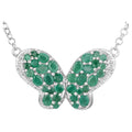 Emerald Butterfly Pendant With White Zircon 2.72 Carats Sterling Silver