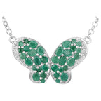 Emerald Butterfly Pendant With White Zircon 2.72 Carats Sterling Silver