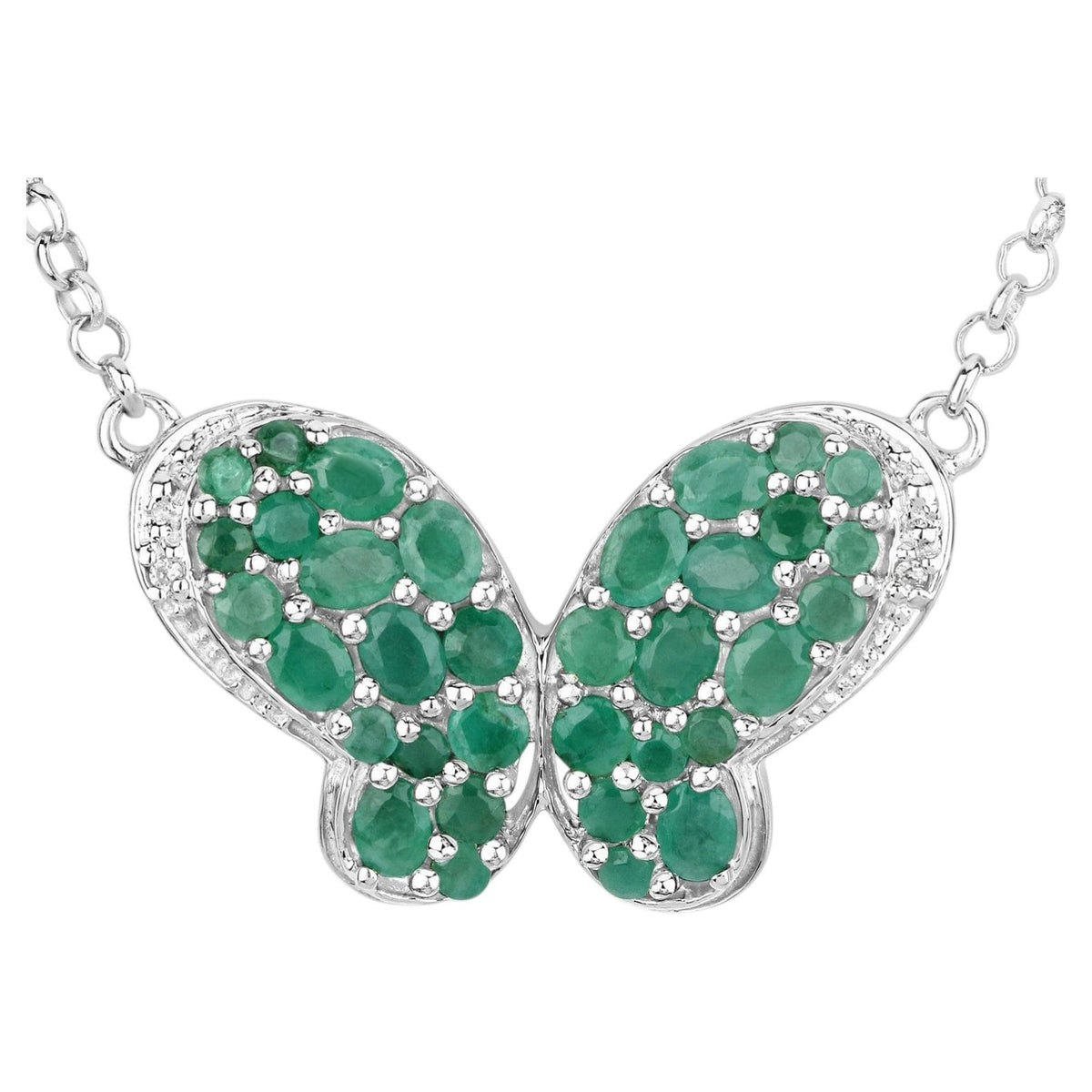 Emerald Butterfly Pendant With White Zircon 2.72 Carats Sterling Silver