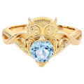 Blue Topaz Owl Ring 1.04 Carats Gold Plated Silver