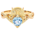 Blue Topaz Owl Ring 1.04 Carats Gold Plated Silver