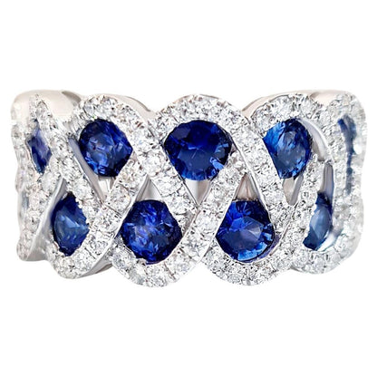 Blue Sapphire Ring With Diamonds 3 Carats 18K White Gold