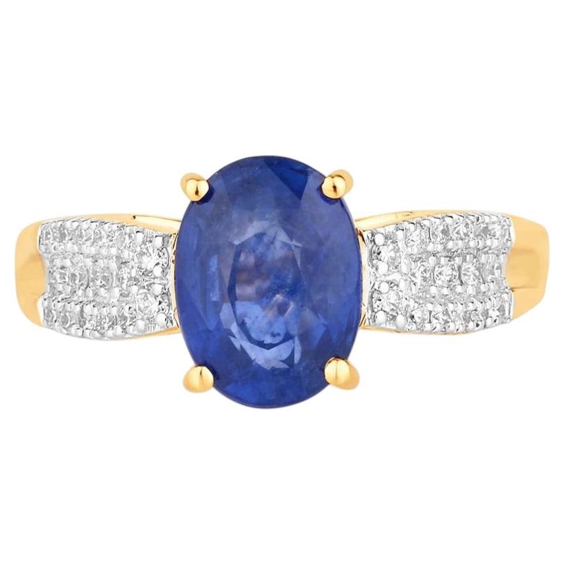 Blue Sapphire Ring With Diamonds 2.82 Carats 18K Yellow Gold
