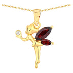 Garnet Fairy Pendant With White Topaz 0.8 Carats Gold Plated Silver