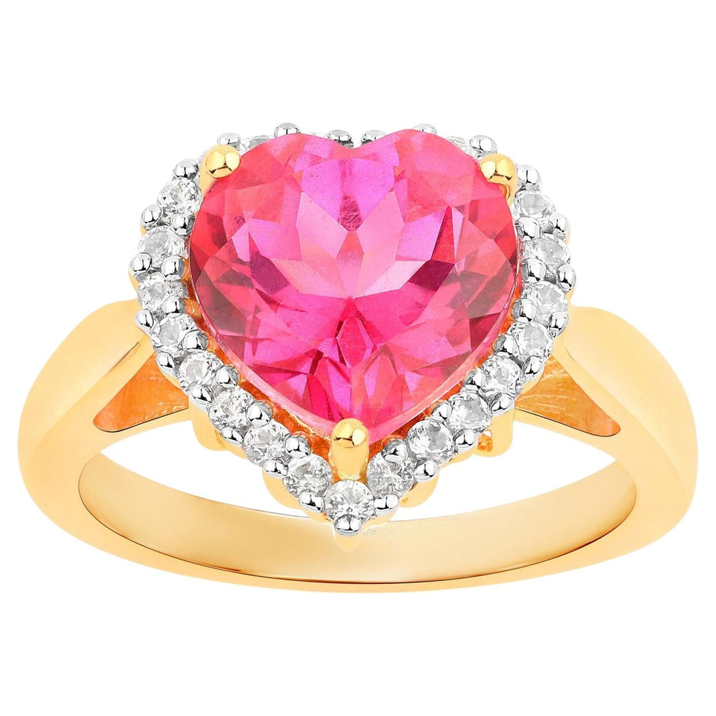 Pink Topaz Ring With White Topaz 5 Carats Gold Plated Silver