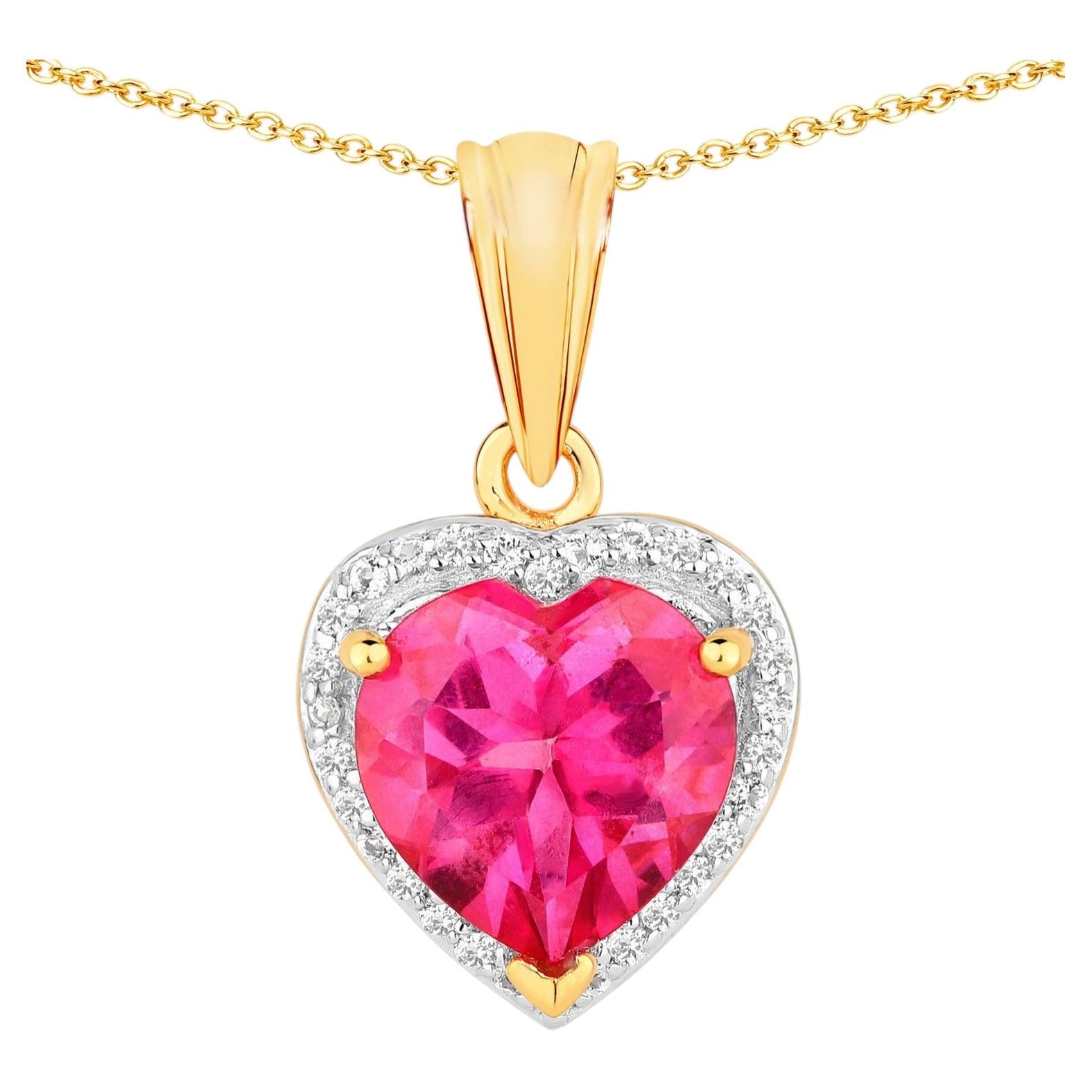 Pink Topaz Pendant With White Topaz 4.7 Carats Gold Plated Silver