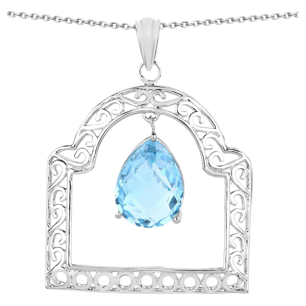 Swiss Blue Topaz Pendant 10.4 Carats Sterling Silver