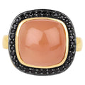 Peach Moonstone Ring With Black Spinel 7.54 Carats Gold Plated Silver