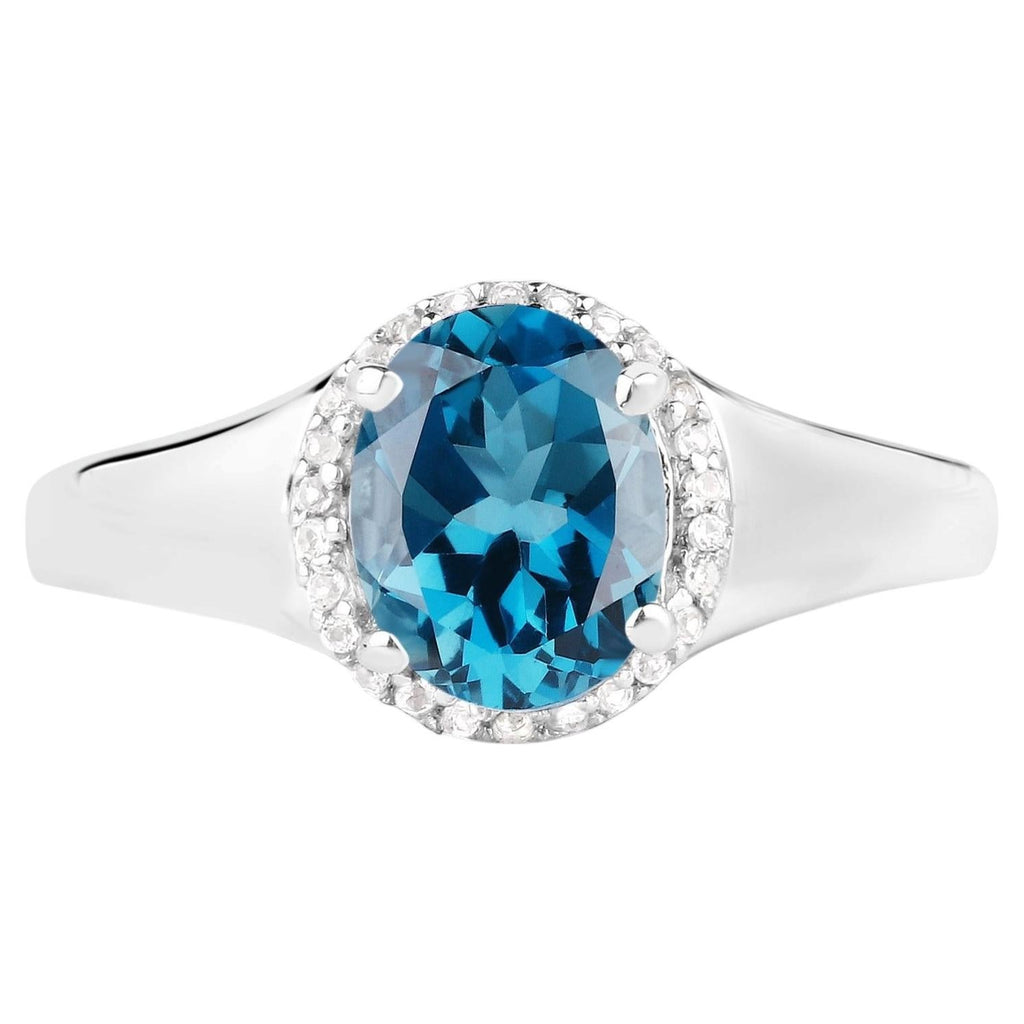 London Blue Topaz Ring With White Topaz 2.36 Carats Sterling Silver