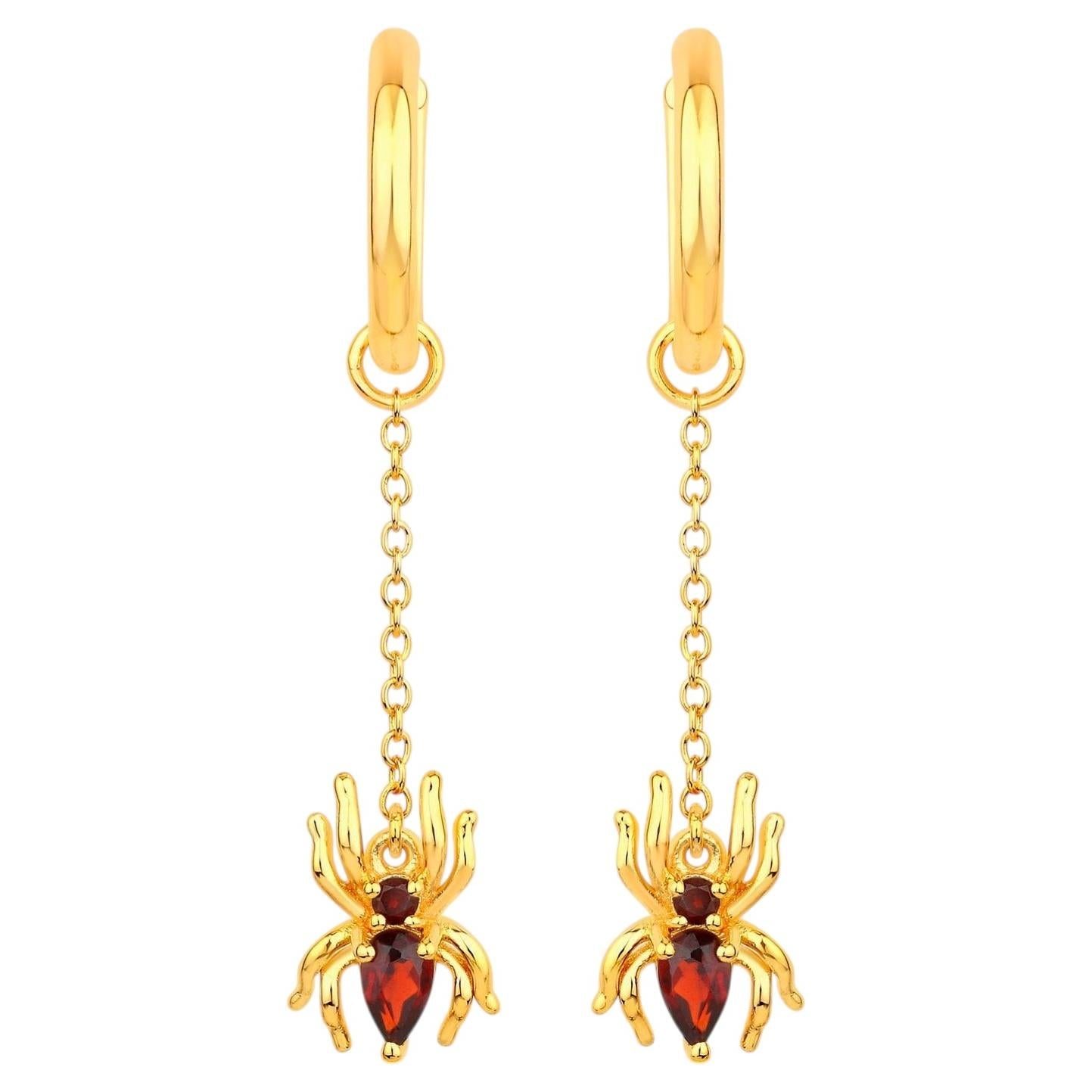 Garnet Spider Earrings 0.56 Carats Gold Plated Silver