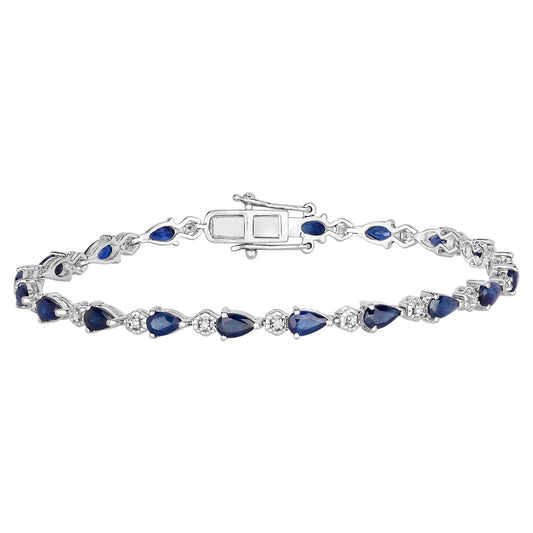 Blue Sapphire Bracelet With Diamonds 5.1 Carats 14K White Gold