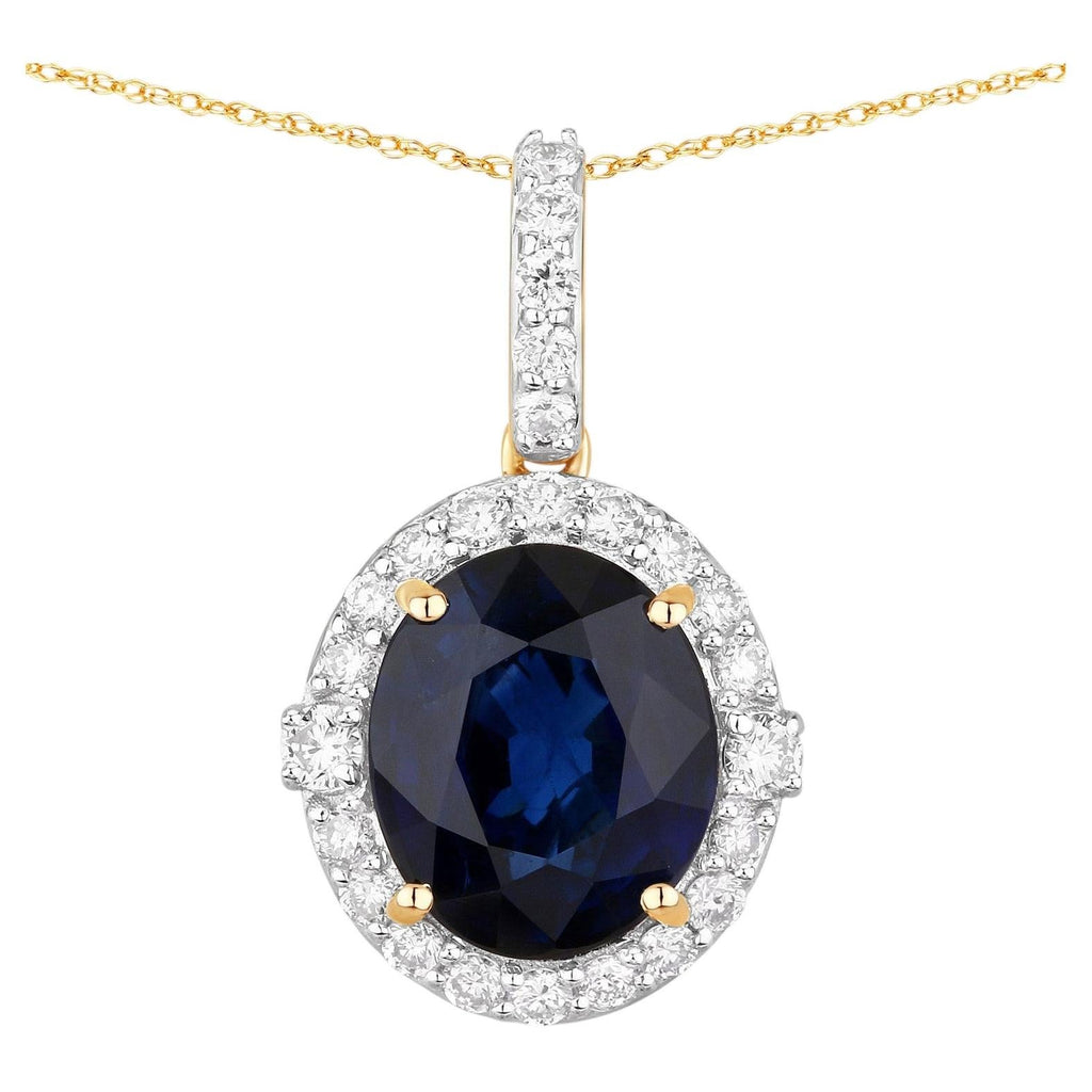 Blue Sapphire Pendant With Diamonds 2.54 Carats 18K Yellow Gold