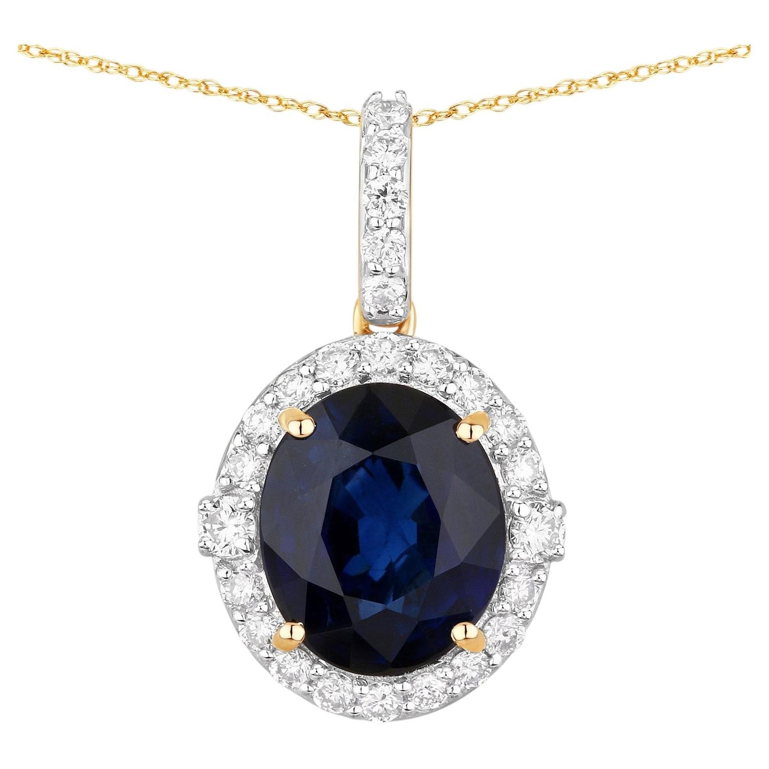 Blue Sapphire Pendant With Diamonds 2.54 Carats 18K Yellow Gold