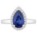 Blue Sapphire Ring With Diamonds 2.1 Carats 18K White Gold