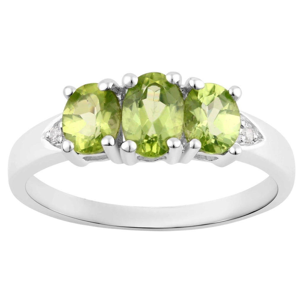 Peridot Ring With Diamonds 1.09 Carats Sterling Silver