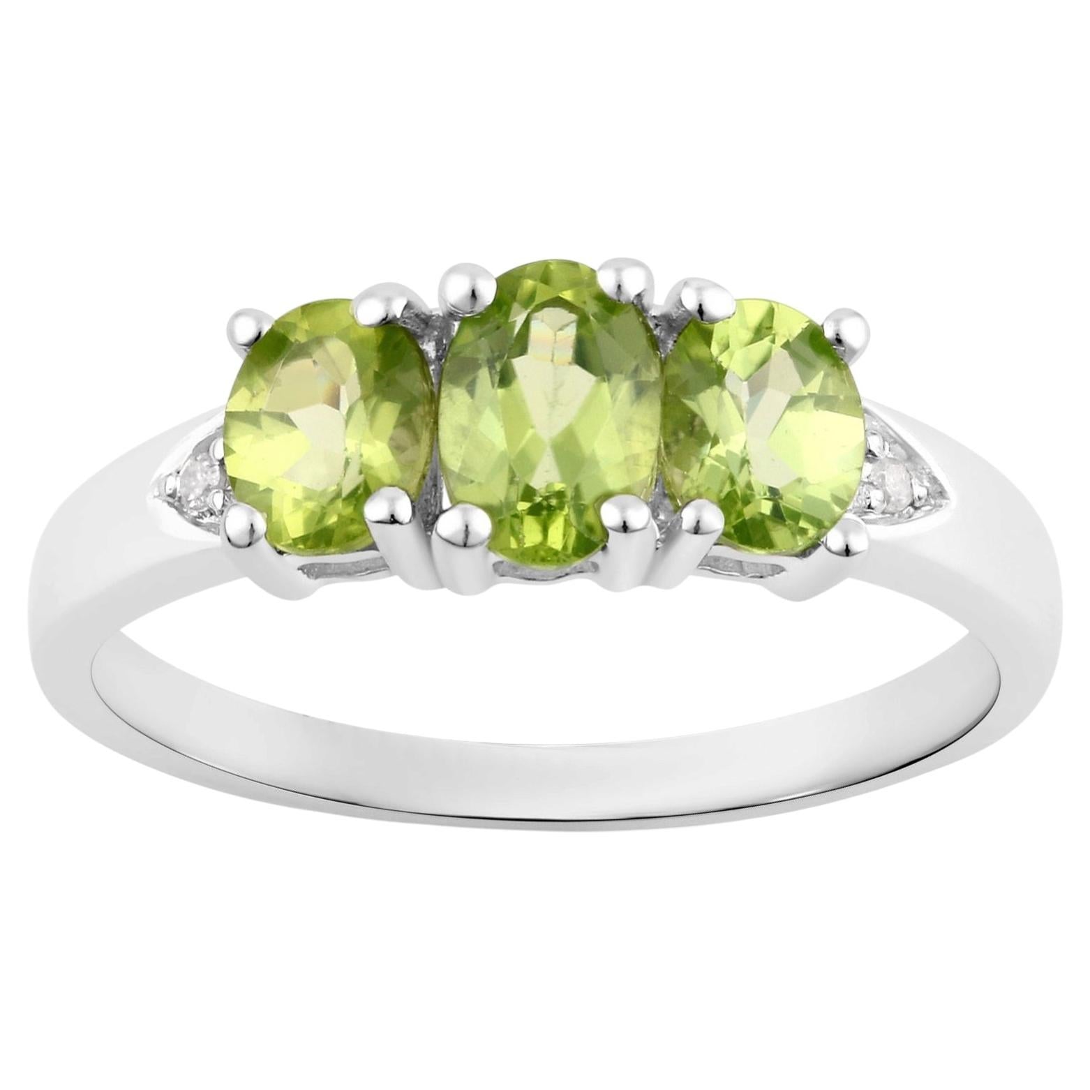 Peridot Ring With Diamonds 1.09 Carats Sterling Silver