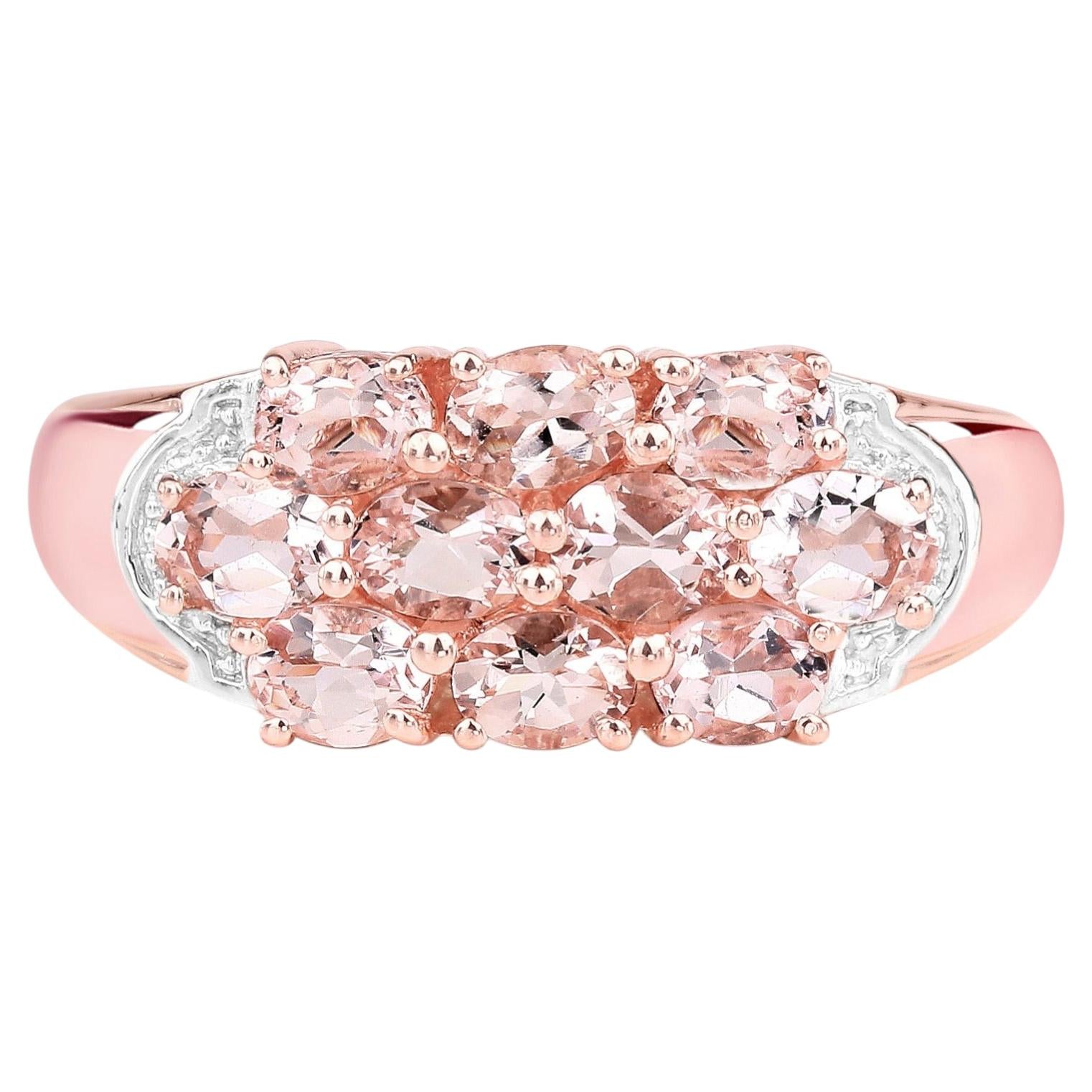 Morganite Ring 1.48 Carats Gold Plated Silver