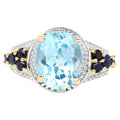 Blue Topaz Ring With Blue Sapphire 5.76 Carats Gold Plated Silver