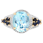 Blue Topaz Ring With Blue Sapphire 5.76 Carats Gold Plated Silver