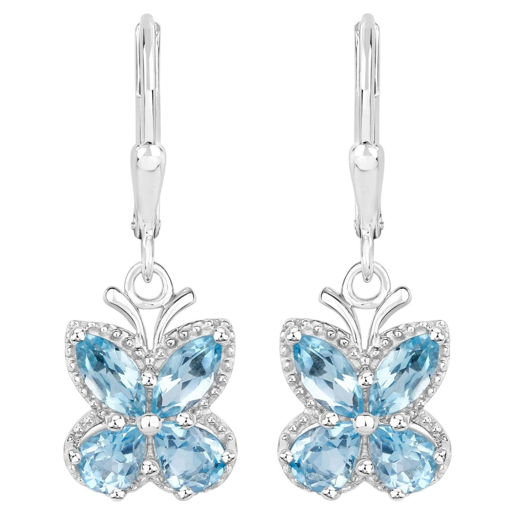 Swiss Blue Topaz Butterfly Earrings 2.68 Carats Sterling Silver