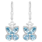 Swiss Blue Topaz Butterfly Earrings 2.68 Carats Sterling Silver