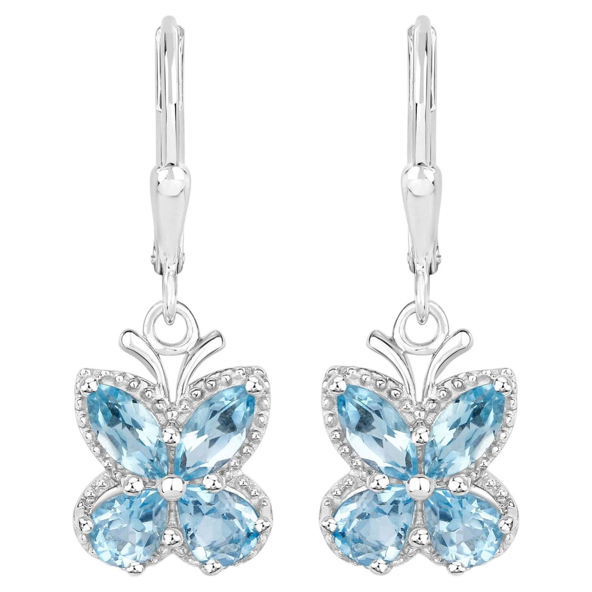 Swiss Blue Topaz Butterfly Earrings 2.68 Carats Sterling Silver