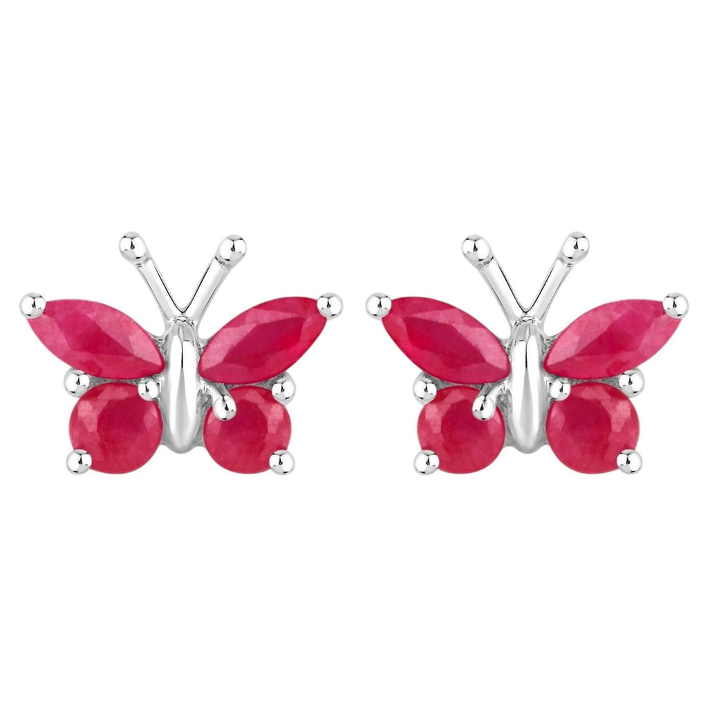 Natural Ruby Butterfly Earrings 0.6 Carats Sterling Silver