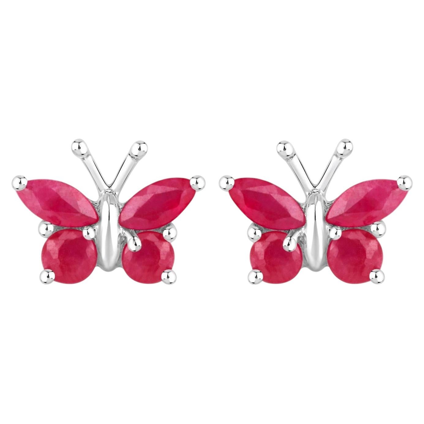 Natural Ruby Butterfly Earrings 0.6 Carats Sterling Silver