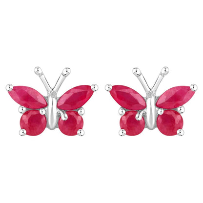 Natural Ruby Butterfly Earrings 0.6 Carats Sterling Silver