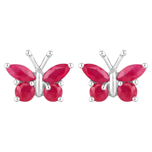 Natural Ruby Butterfly Earrings 0.6 Carats Sterling Silver
