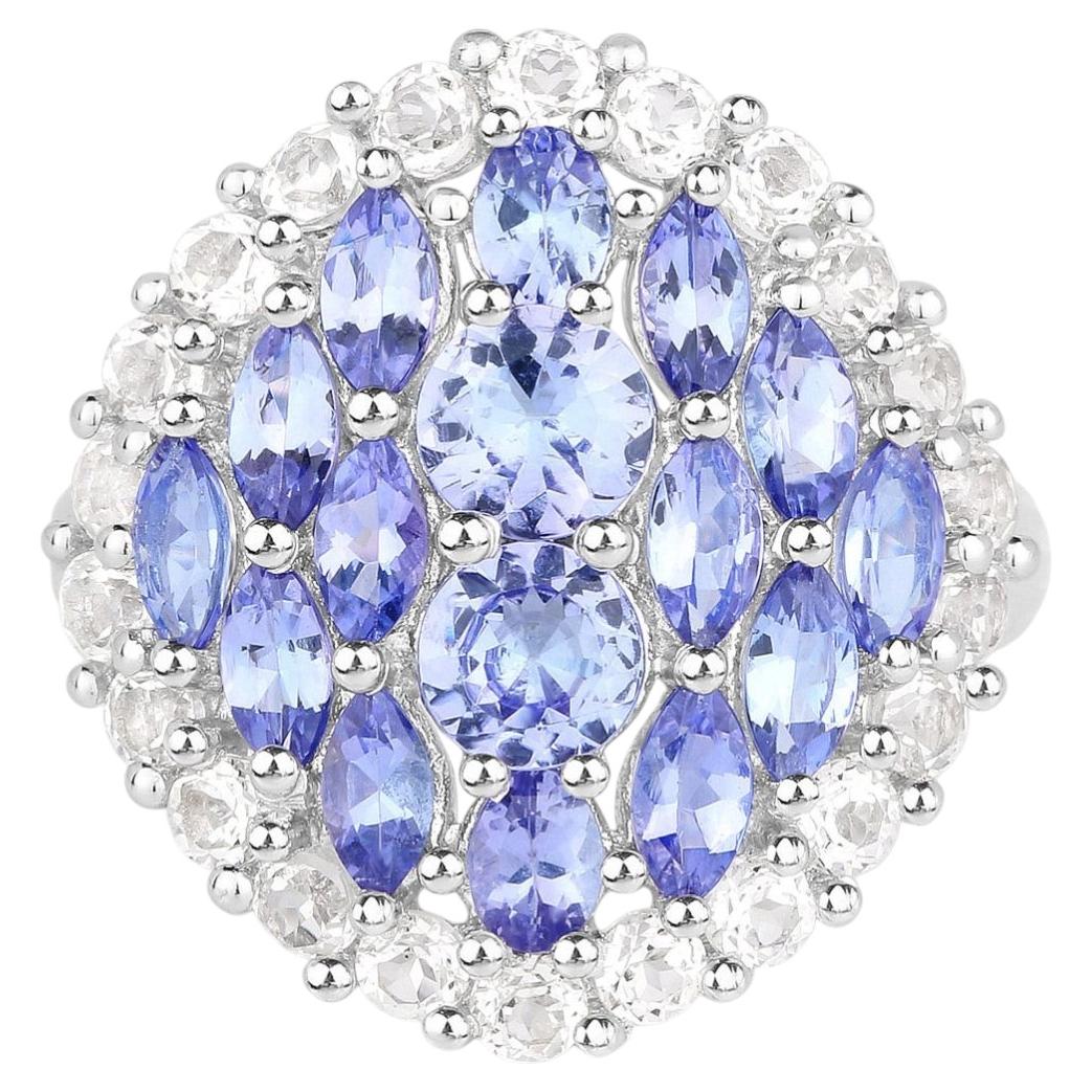 Tanzanite Ring With White Topaz 4.64 Carats Sterling Silver