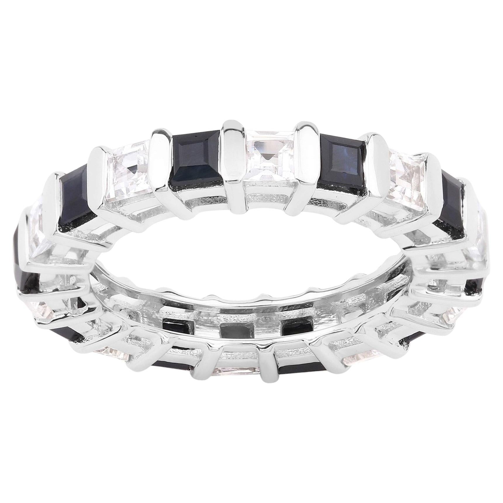Blue Sapphire Ring With White Topaz 3.56 Carats Sterling Silver