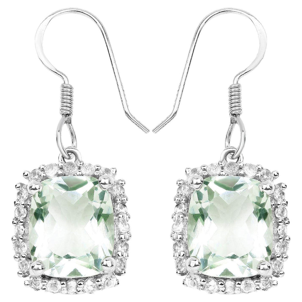 Green Amethyst Dangle Earrings White Topazes 10.4 Carats Sterling Silver