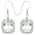 Green Amethyst Dangle Earrings White Topazes 10.4 Carats Sterling Silver