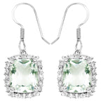 Green Amethyst Dangle Earrings White Topazes 10.4 Carats Sterling Silver