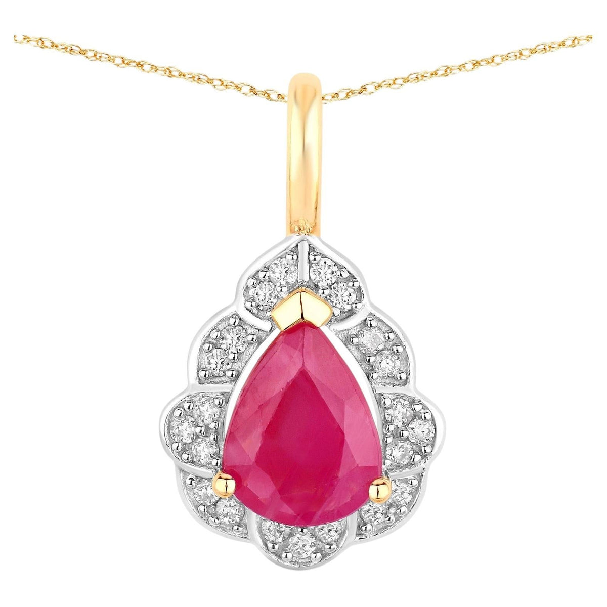 Ruby Flower Pendant With Diamonds 1.26 Carats 14K Yellow Gold