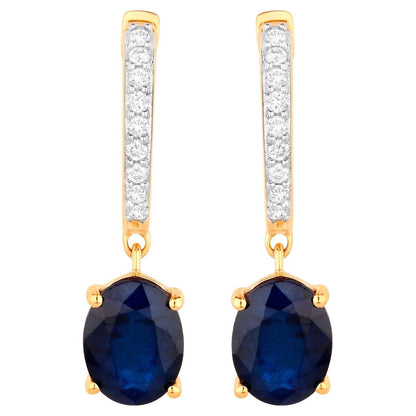 Blue Sapphire Dangle Earrings Diamonds 3.2 Carats 14K Yellow Gold