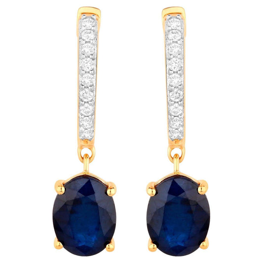Blue Sapphire Dangle Earrings Diamonds 3.2 Carats 14K Yellow Gold