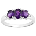 Amethyst Ring With Diamonds 1.03 Carats Sterling Silver