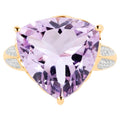 Pink Amethyst Ring With White Topaz 10.4 Carats Gold Plated Silver