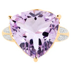 Pink Amethyst Ring With White Topaz 10.4 Carats Gold Plated Silver