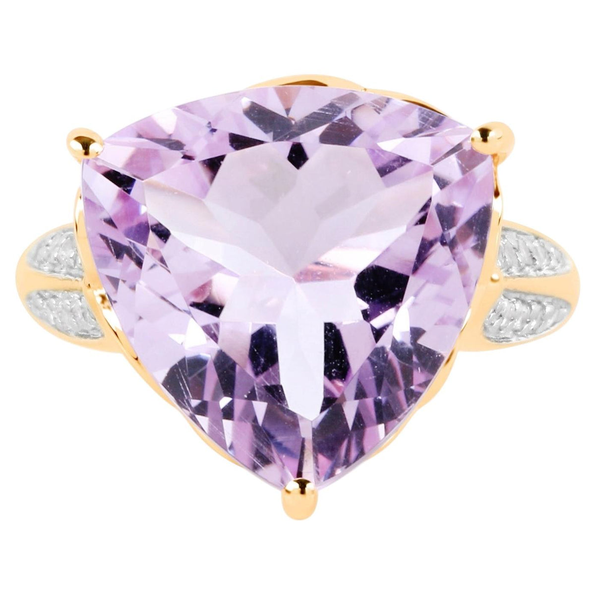 Pink Amethyst Ring With White Topaz 10.4 Carats Gold Plated Silver
