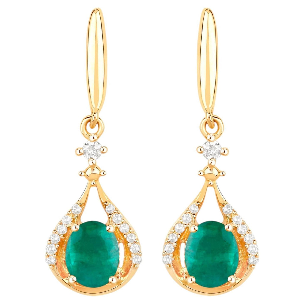Natural Emerald Earrings With Diamonds 0.66 Carats 14K Yellow Gold