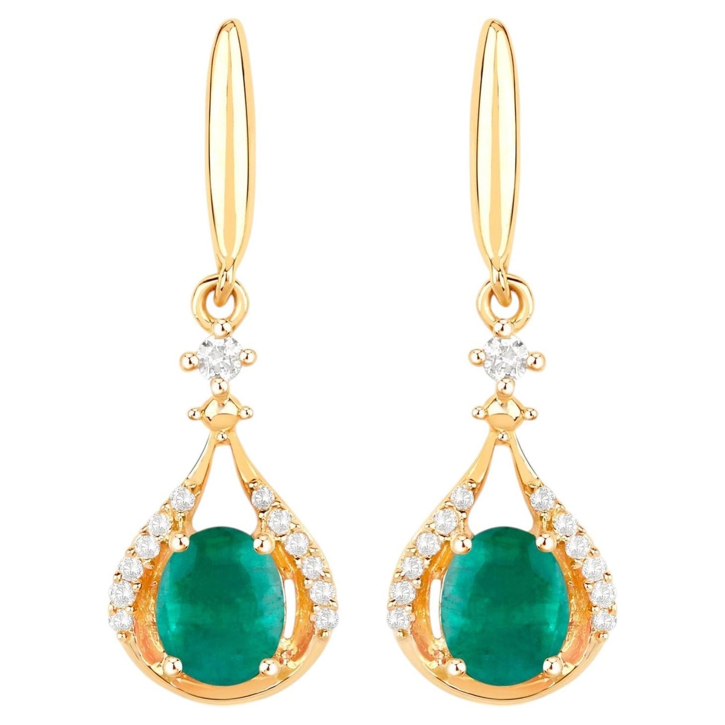 Natural Emerald Earrings With Diamonds 0.66 Carats 14K Yellow Gold