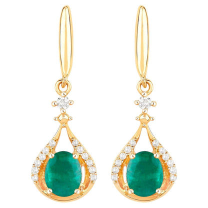 Natural Emerald Earrings With Diamonds 0.66 Carats 14K Yellow Gold