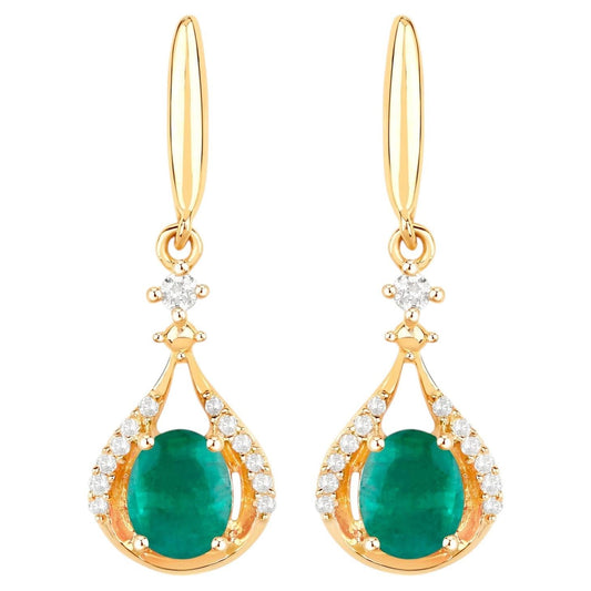 Natural Emerald Earrings With Diamonds 0.66 Carats 14K Yellow Gold