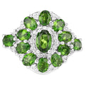 Chrome Diopside Flower Ring With White Zircon 2.7 Carats Sterling Silver